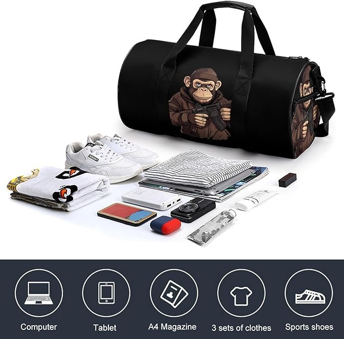 Gorilla Gun Gym Bag Travel Duffel Bag Lightweight Carry On Bags Weekender Bags for Women Men