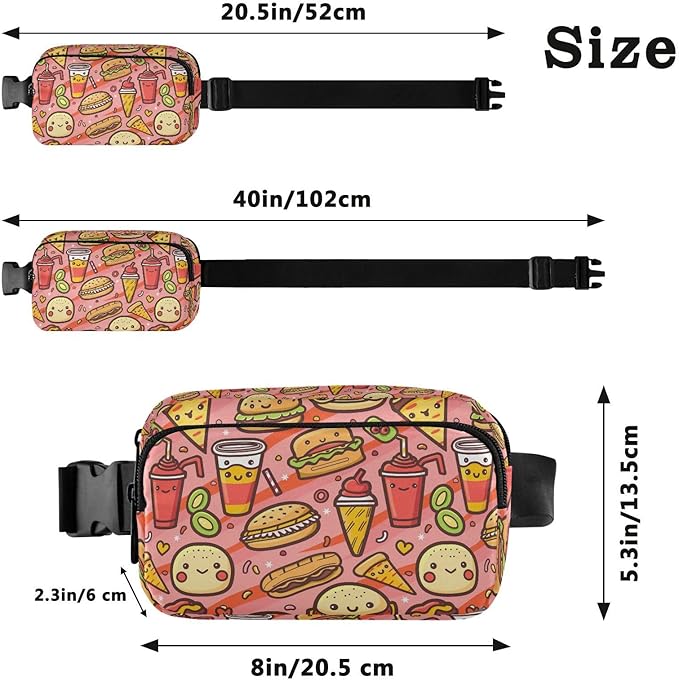 Kawaii Hamburger Fanny Pack for Women Men Water Resistant Fashion Waist Packs with Adjustable Strap Belt Bag for Travel Workout Jogging Hiking 21220310