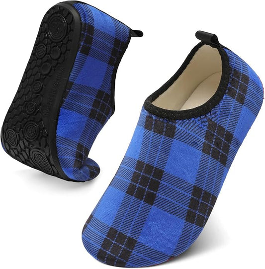 QFH Womens & Mens Cozy House Slippers - Portable Travel Shoes with Flexible Rubber Sole & Soft Velvet Lining