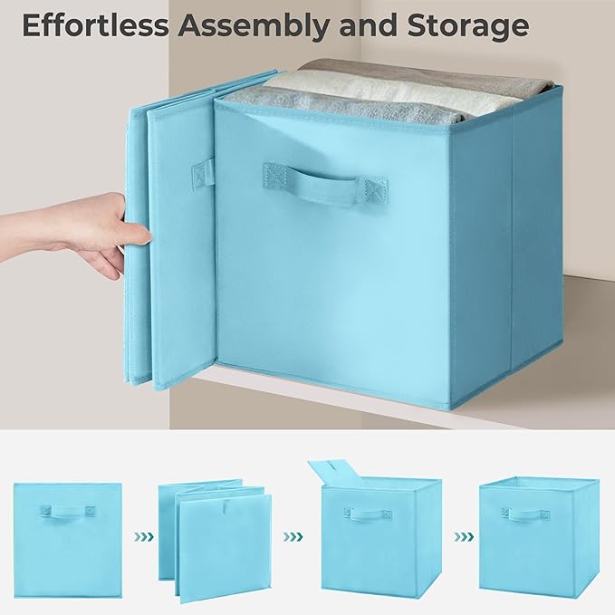 11 Inch Fabric Storage Cubes, Sturdy Foldable Storage Bins, Heavy Duty Cube Organizer for Clothes, Blankets, Shelves, Closets, Bedroom, Living Room, Multi-Color, 7 Pack