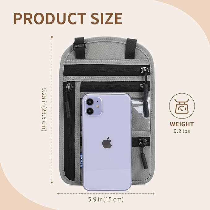 Passport Holder for Travel, RFID Travel Pouch Neck Wallet, Waterproof Passport Wallet for Women and Men, Gray