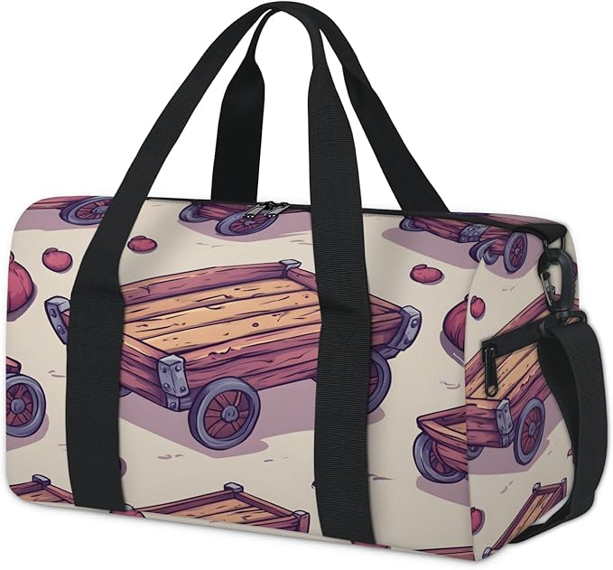 wooden Cart Travel Duffle Bag for Women Men, Overnight Weekender Bag, Carry on Tote for Sport Gym