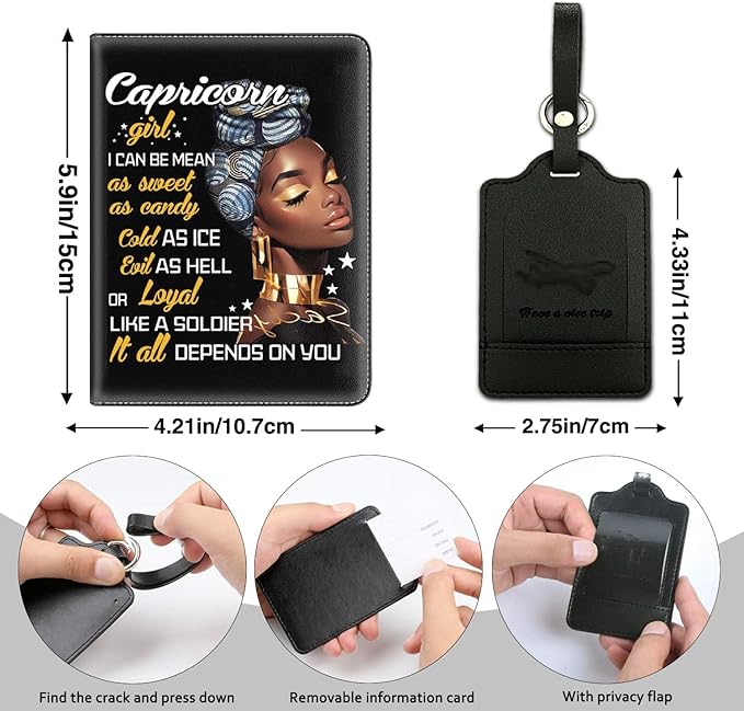 Passport Holder Women Wallet with Luggage Tag, Leather Passport Cover with RFID Blocking, Travel Accessories Multi Card Slot Passport Case for Men，Black Women Inspirational Quotes