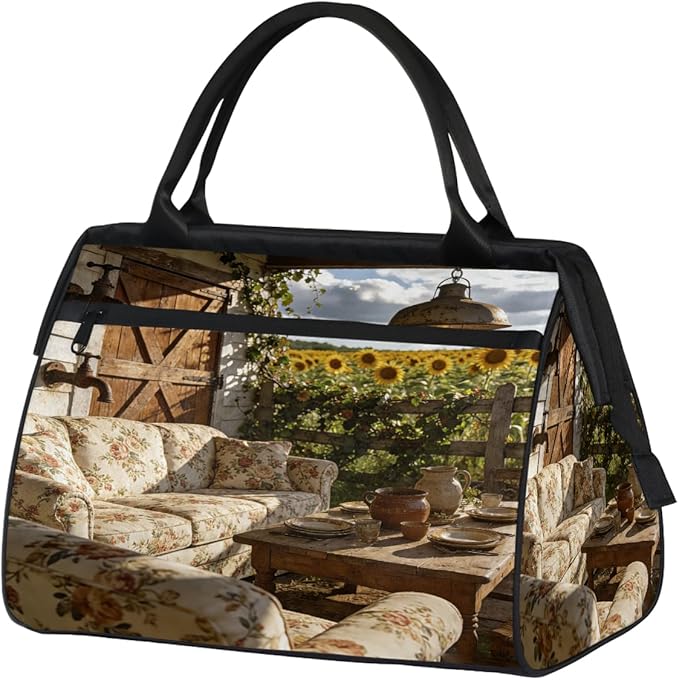 Travel Gym Carrying Bag - Farmhouse Floral Sofa Overnight Weekender Bag for Women Men Girls - Shoulder Large Capacity Tote Bag for Travel, Yoga, School,Mommy Hospital Bag for Labor and Delivery