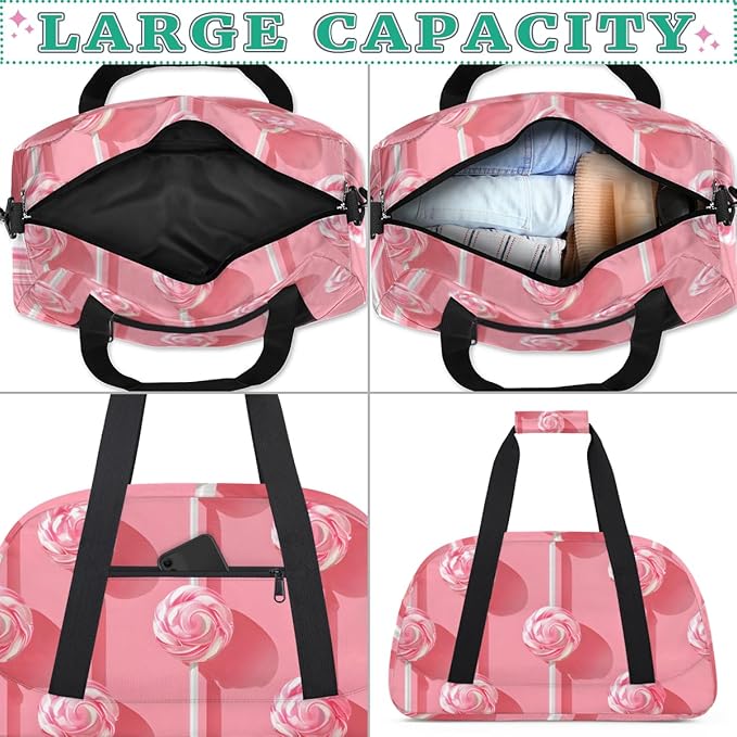 Food - Candy (4) Kids-Duffel-Bags Gymnastics Dance Bag Carry-On Overnight Travel Gym Lightweight Dance Sports Bags For Girls Boys Kids，