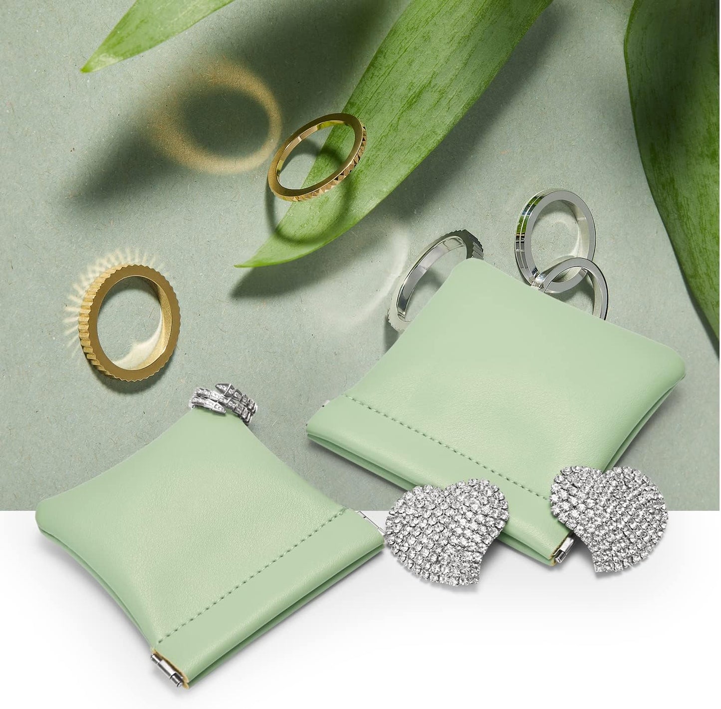 PU Leather Jewelry Travel Bag Leather Jewelry Pouch Christmas,Wedding Party Favor Gift Bag (S, Green)