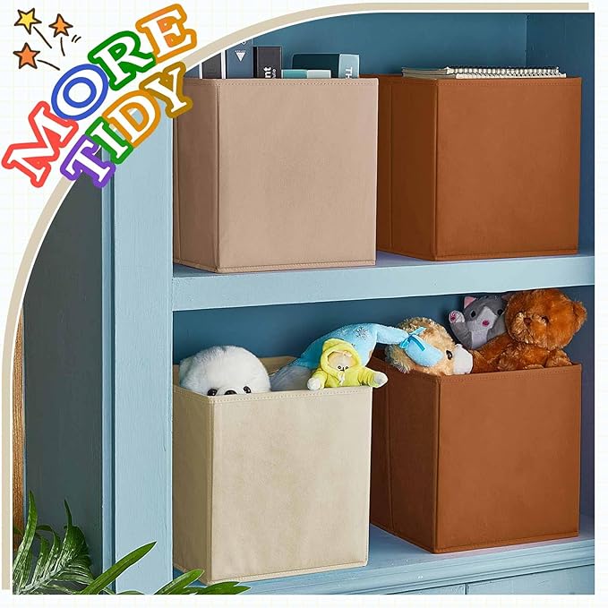 Yinder 12 Pcs Cube Storage Bin Brown 11'' Storage Bins for Playroom Decor Colorful Bins for Kids Foldable Baskets for Nursery Organizer Boxes Fabric Boxes