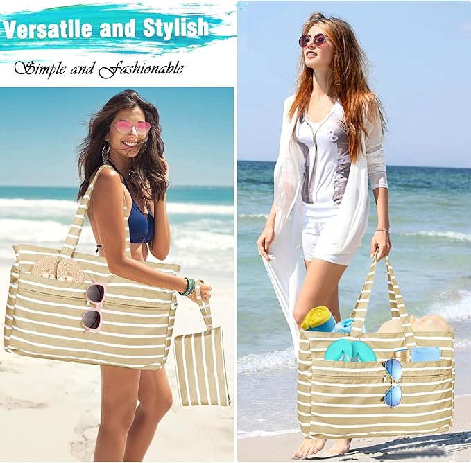 HUANLANG Extra Large Beach Bag Waterproof Beach Totes Bags for Women Men,Pool Bag with Zipper Wet Pocket