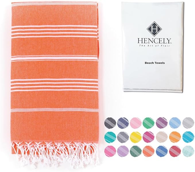 Hencely Turkish Beach Towel 37x68 Oversized, Sand-Free, Quick-Dry, Lightweight - Travel Essential for Pool & Bath - Striped 100% Cotton Bathroom Towels Accessories Gift (Coral)