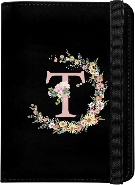 Cute Passport Holder and Holder Combo Passport Cover with RFID Blocking Women Men Compatible Wallet Credit Card Protector (Initial Monogram-T)