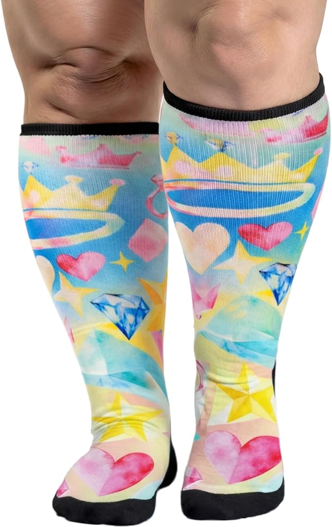 Extra Wide Diabetic Socks for Swollen Feet Men Women Non Binding Soft Stretch Colorful Design
