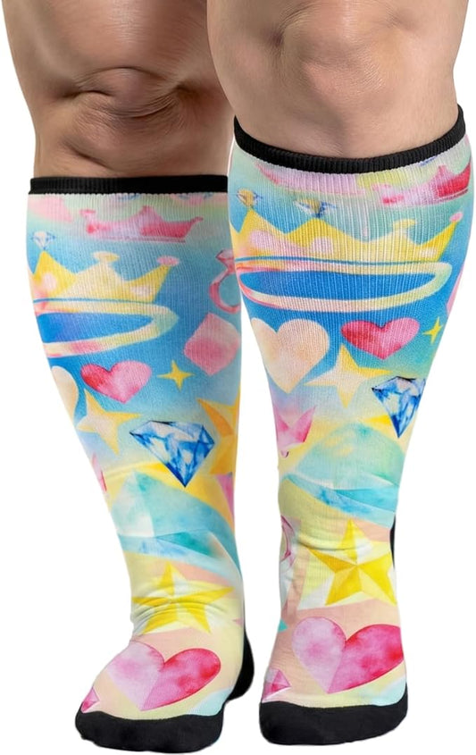 Extra Wide Diabetic Socks for Swollen Feet Men Women Non Binding Soft Stretch Colorful Design