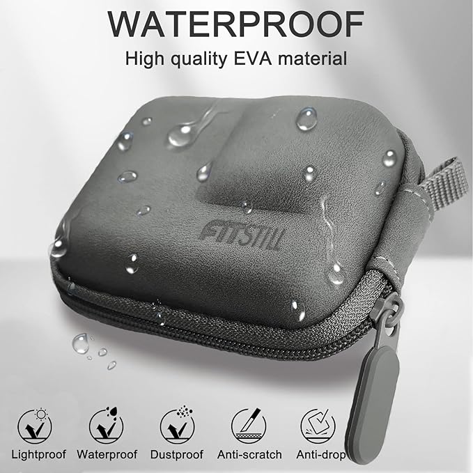 FiTSTILL Grey PU Mini Carrying Case for Go Pro Hero 13/12/11/10/9/8/7/(2018)/6/5 Black,Hard Shell Travel Storage Case for DJI Osmo Action,AKASO,Campark,YI Action Camera and More