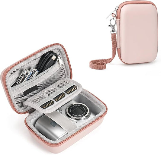 Digital Camera Case Fit for KODAK PIXPRO FZ45/FZ55/ CAMKORY/STUOGYUM DC402-AF/Canon IXUS, Storage Travel Carry Case with 3 SD Card Slots for Camera, Batteries, SD Card, Pink
