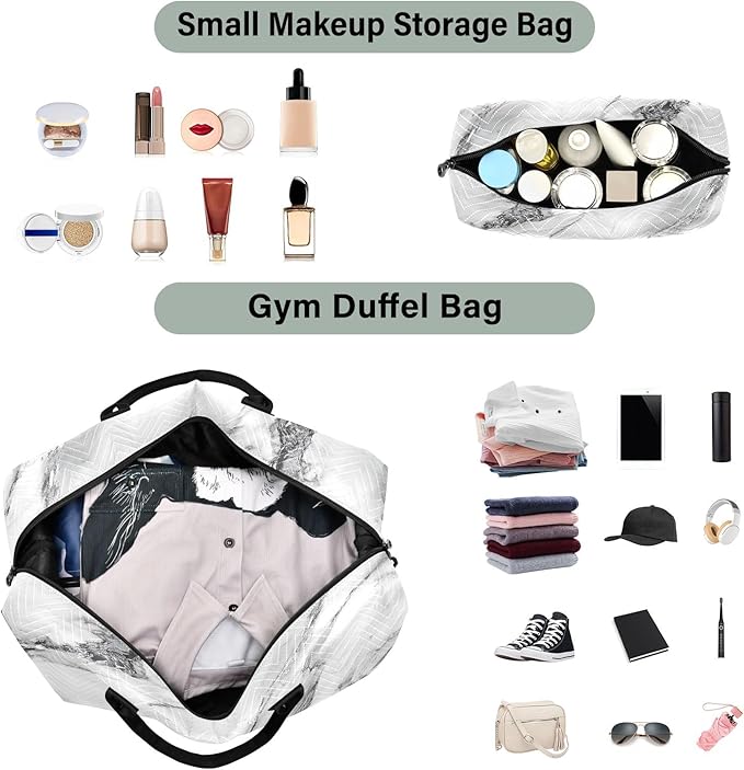 White Marble with A Hint Of Black Pattern Travel Duffle Bag Gym Yoga Carry on Bags for Men Women Weekender Bag