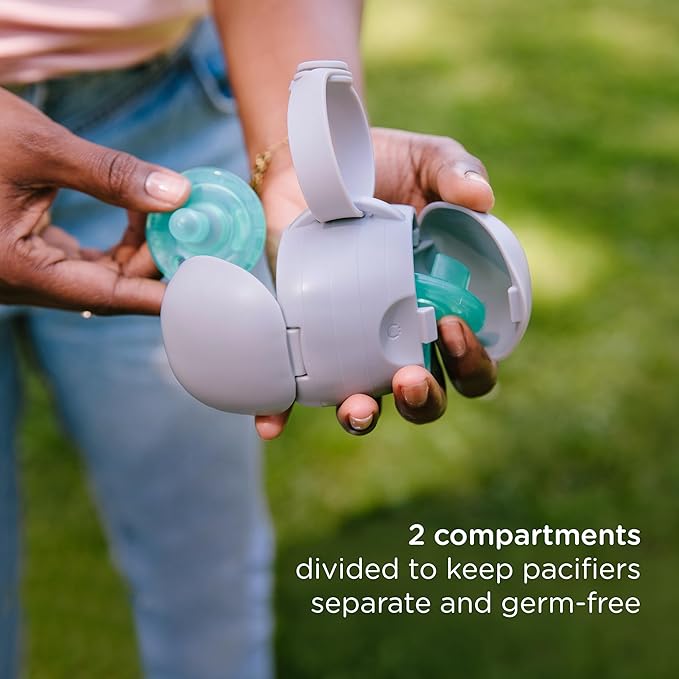 Ubbi On-The-Go Dual Pacifier Holder, Keep's Baby's Binkies Clean and Accessible, Portable for Travel, Diaper Bag Accessory Must Have for Newborns, Gray