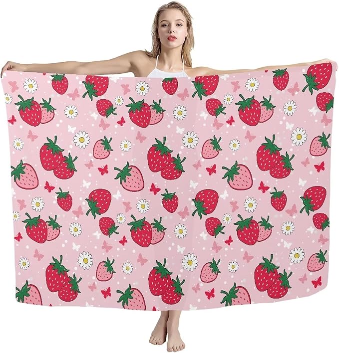 Oversized Lightweight Thin Beach Towel for Women Men Adult Gifts Compact Sandproof Quick Dry Clearance Towels Sand Free Pool Beach Essentials Accessories L, Strawberry Flower Print Pink