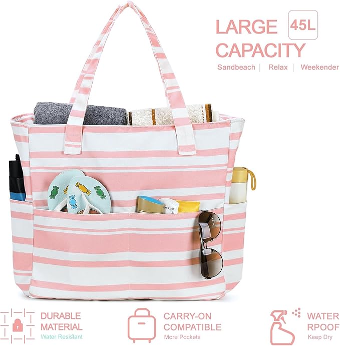 LEDAOU Beach Bag Waterproof Sandproof Women Beach Tote Pool Bag with Zipper for Swim Gym Grocery Travel with Wet Pocket | Sandproof, with Zipper, for Gym, Grocery, Travel, with Wet Pocket