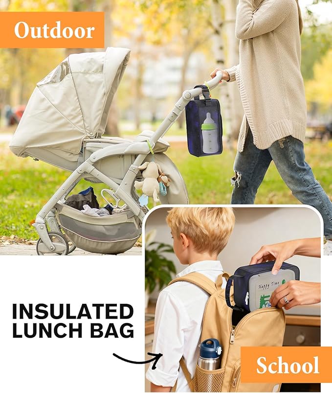 HowFly Small Lunch Box for Men- Small Insulated Snack Bag for Kid - Mini Cooler Bag Resuable Freezable Lunch Bags Thermal Lunchbox for Women Kids Work - Starry Sky