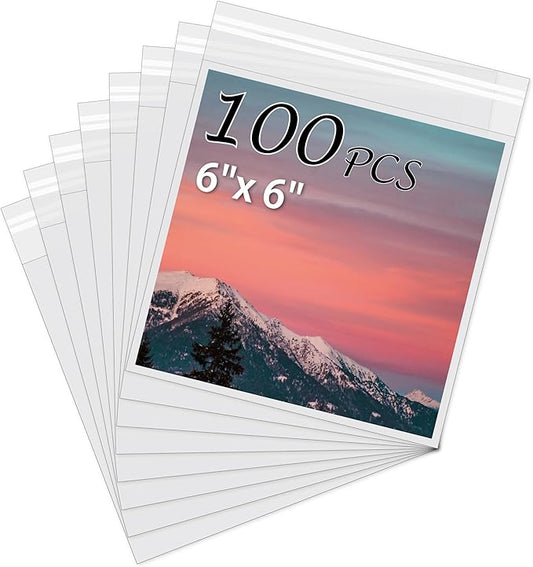 Acid-Free Picture Sleeves, 100Pack Crystal Clear Storage Bags for 6x6 Art Prints, Pictures, Photos, Frame Mats (Bag Size: 6 1/2" x 6 1/2")