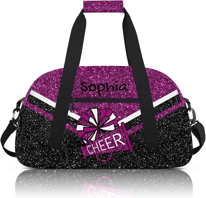 Personalized Glitter Pink Purple Cheer Bag for Cheerleaders, Custom Sport Gym Bag Dance Bag Travel Duffle Bag Cheerleading Gifts for Women