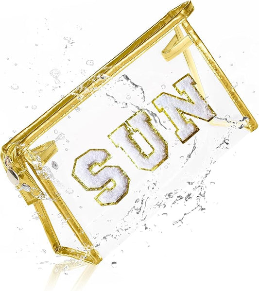 COSHAYSOO Sunscreen Bag Clear Makeup Toiletry Pouch Beach Vacation Essentials for Women Teen Girls Easter Basket Stuffers Gifts Summer Pool Travel Must Have Accessories Waterproof Stuff