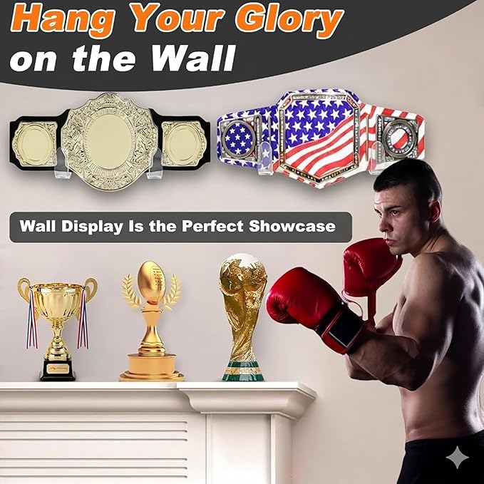 Wrestling Championship Belt Wall Mount Display Case, Perfect WWE Belt Hanger for Adults & Kids, Durable & Easy to Install Title Belts Organizer Holder for Wall