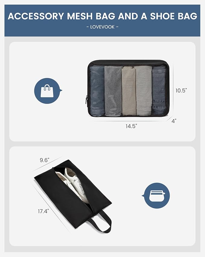 LOVEVOOK Business Softside Checked Luggage with 15.6/17.3 Inch Laptop Compartment, 24 Inch Checked Suitcase with Spinner Wheels, Large Capacity Luggage with TSA Lock for Business Trip Travel Navy Bule