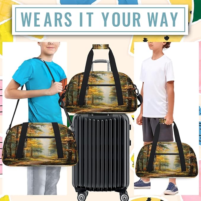 Travel Duffle Bag for travel duffle bag sports Girls Boys Kids Autumn Fall Tree Lightweight Overnight Sleepover Weekender Bags Small Dance Gym Sport Bag Teens Carry-On Size Workout Bag