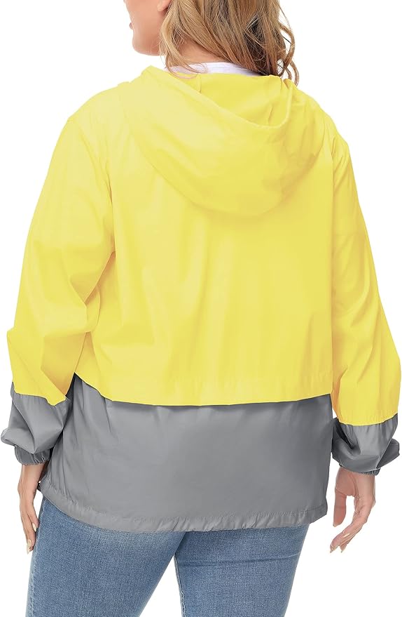 Avoogue Plus Size Raincoat Women Waterproof Rain Jacket Packable Outdoor Hooded Windbreaker