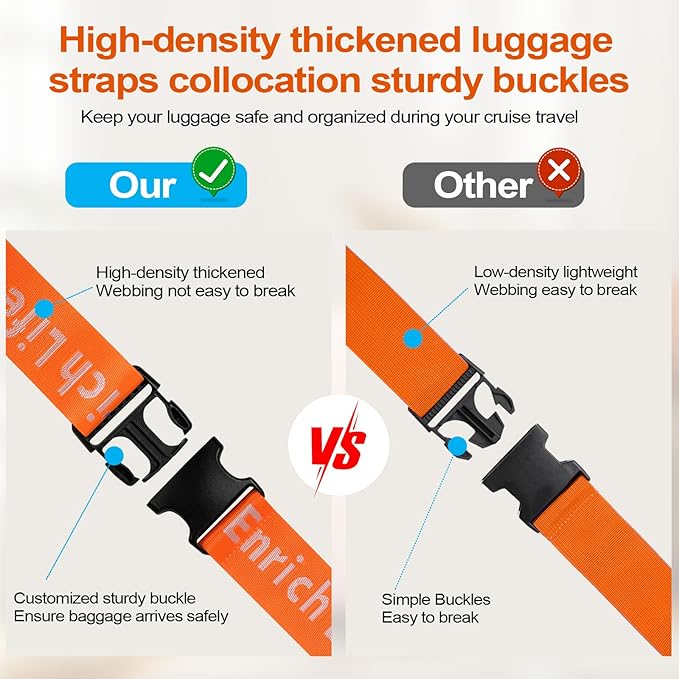Clear Waterproof Cruise Luggage Tag Holder and Luggage Strap for Carnival, MSC, Costa, NCL & Princess Cruise Ships, Cruise Ship Travel Essential for 2025-2026 (Orange)