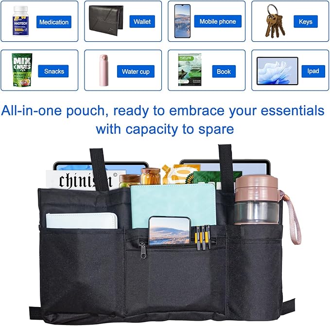 Upgrade Walker Bag with Soft Cooler & Cup Holder,Walker Accessories Walker Bags For Folding Walker,WalkerBaskets,Cup Holder For Walker,Rollator Bag With Cup Holder, Basket For Walker (Black-Upgrade)
