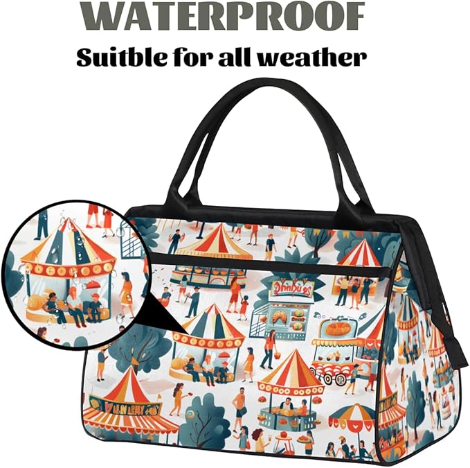 Amusement Park Themed Overnight Weekender Bag for Women Men Travel Duffel Bags Waterproof Luggage Carry on Sports Yoga Gym Bag