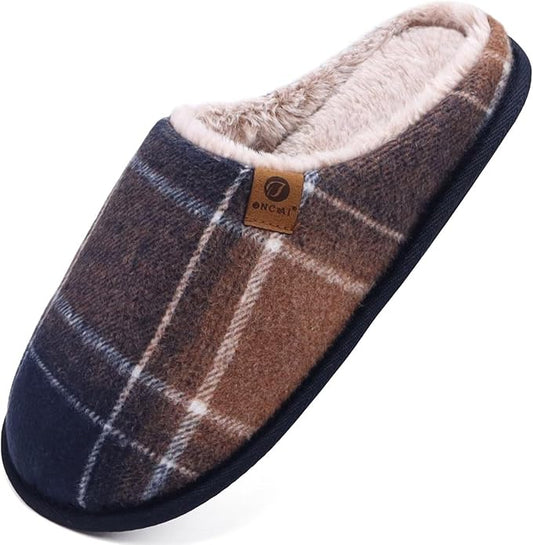 ONCAI Men's House Slippers Memory Foam Slip-On Warm Cozy Scuff Home Bedroom Shoes with Indoor/Outdoor Rubber Soles US Size 7-15