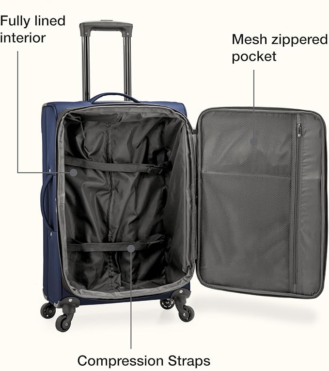 U.S. Traveler Anzio Softside Expandable Luggage with Spinner Wheels, Navy, 22-Inch Carry-on