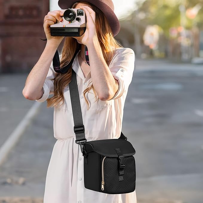 Camera Sling Bag Compatible with Polaroid Now 2nd/3rd Instant Camera, Crossbody Bag with Adjustable Strap, Black