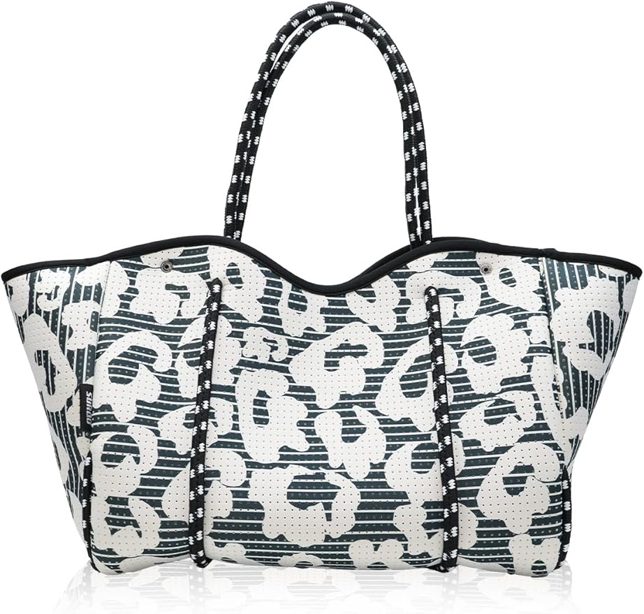 Neoprene Tote Bag for Women, Large Travel Beach Bag with Detachable Pouch, Stylish Lightweight Everyday Carryall