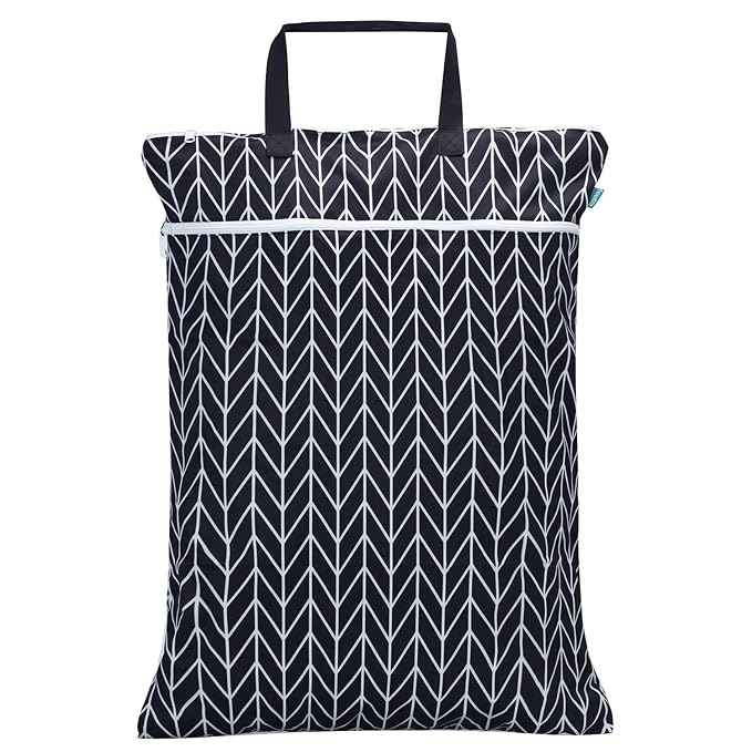Teamoy Travel Hanging Wet Dry Bag Organizer (24.7 x 18 inches) with Two Compartments for Cloth Diaper, Laundry, Swimsuits and More, Easy to Hang Everywhere(L, Black Arrow)