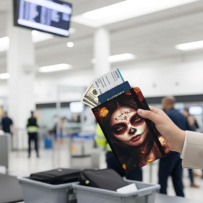 Passport Holder Wallet Cover Case,RFID Blocking Passport Cover,Large Capacity Travel Wallet with Multi Card Slots (Day of The Dead Girl Art)