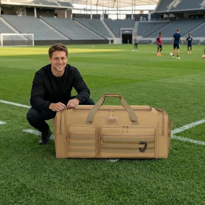 135L Large Duffle Bag, Heavy Duty Duffle Bag for Travel, Extra Large Sports Gym Equipment Bag for Soccer Baseball Basketball Hockey Football, Brown