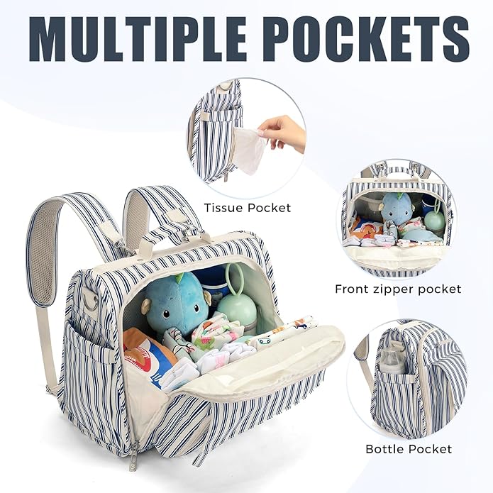 ALLCAMP Diaper Backpack, Waterproof Large Capacity Baby Bag, Multi-Function Nappy Bag with Stroller Hooks, Convertible Tote