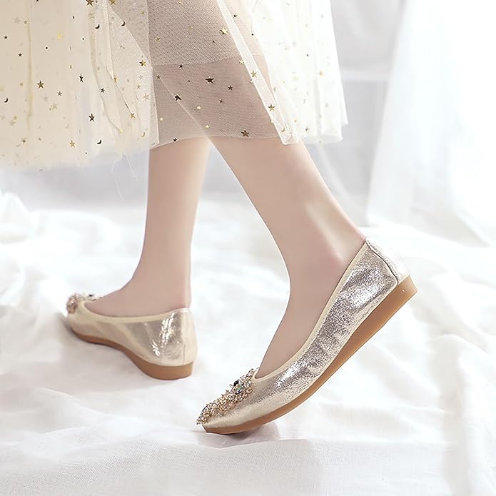 Women Ballet Flats Sparkly Rhinestone Wedding Ballerina Shoes Pointed Toe Foldable Comfort Slip on Flat Dress Shoes