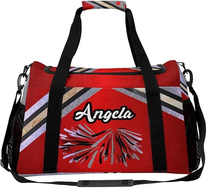 Waterproof Gym Bags Custom Cheerleaders Red Maroon Cheerleadings Duffel Bag with Name Adjustable Shoulder Strap Travel Bag for Teens Training Bag