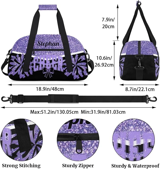 Cheer-Bag Customized Cheer-Gifts with Name Cheerleading-Bag for Girls Gym-Duffel-Bag Purple Cheerleader