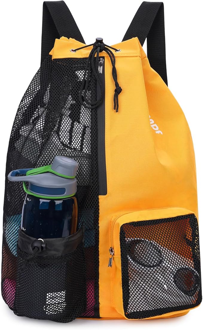 WANDF Swim Bag Mesh Drawstring Backpack with Wet Pocket for Swimming, Gym, and Workout Gear