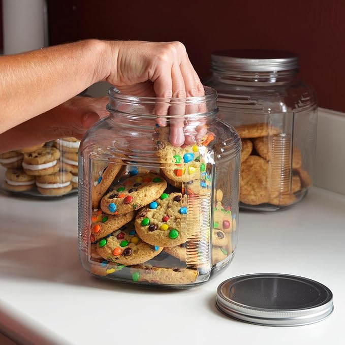 Anchor Hocking 2-Quart Cracker Jar with Brushed Aluminum Lid, Set of 4