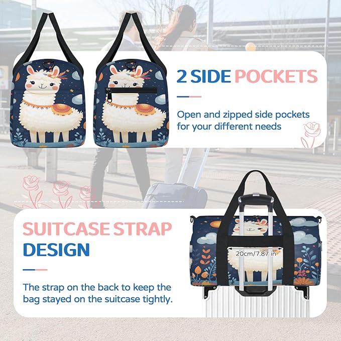 Cute Llama Travel Duffle Bag for Women Men, Overnight Weekender Bag, Carry on Tote for Sport Gym