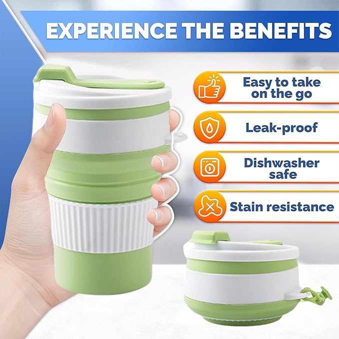 4-Pack Collapsible Cup Reusable – 12oz Leakproof Travel Coffee Mug, Silicone, Foldable & Portable for Hiking, Camping, Office | Lightweight, Heat-Resistant, Easy to Clean, Outdoor & Travel Cup