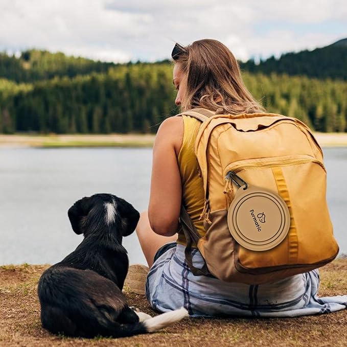 Portable Collapsible Dog Bowl, Food Grade Silicone, Large Capacity, Easy to Wash - Ideal for Outdoor Camping and Hiking, Suitable for Dogs, Cats, and Pets (Brown)
