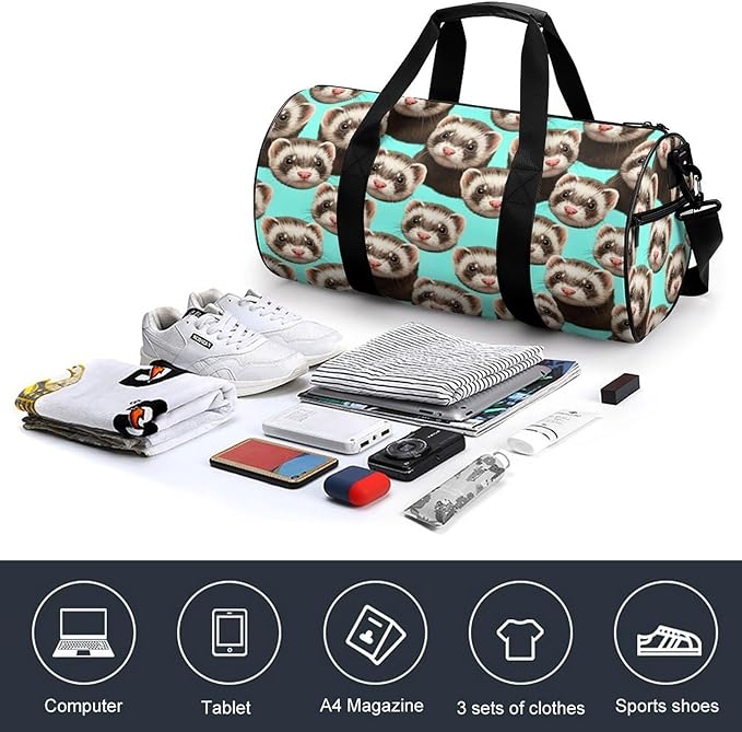 Durable Travel Gym Sports Bag Cute Ferret Workout Lightweight Foldable Overnight Bag Training Workout Bags